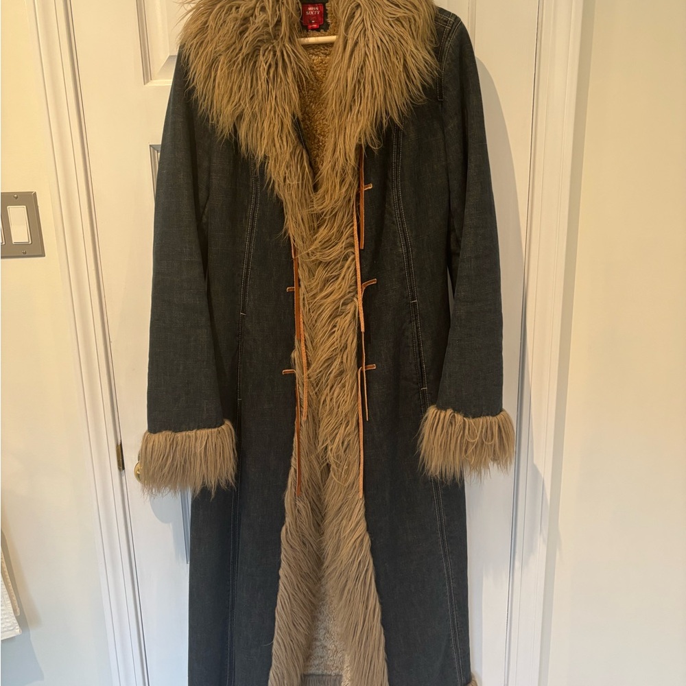 Miss Sixty Vintage Faux Fur Trimmed Afghan style Denim Coat